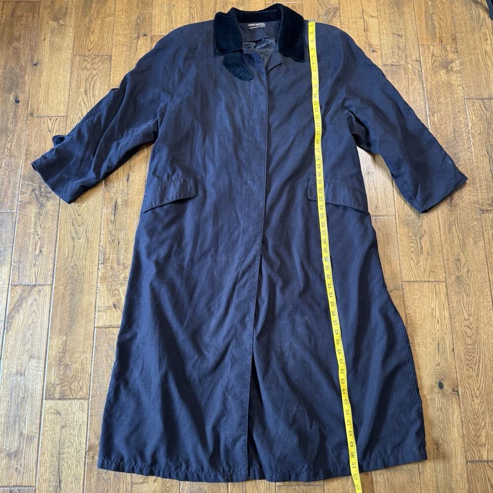 VTG Forecaster of Boston Suede Collared Trench Coat Lined Black Womens Sz 15/16 - Picture 3 of 7